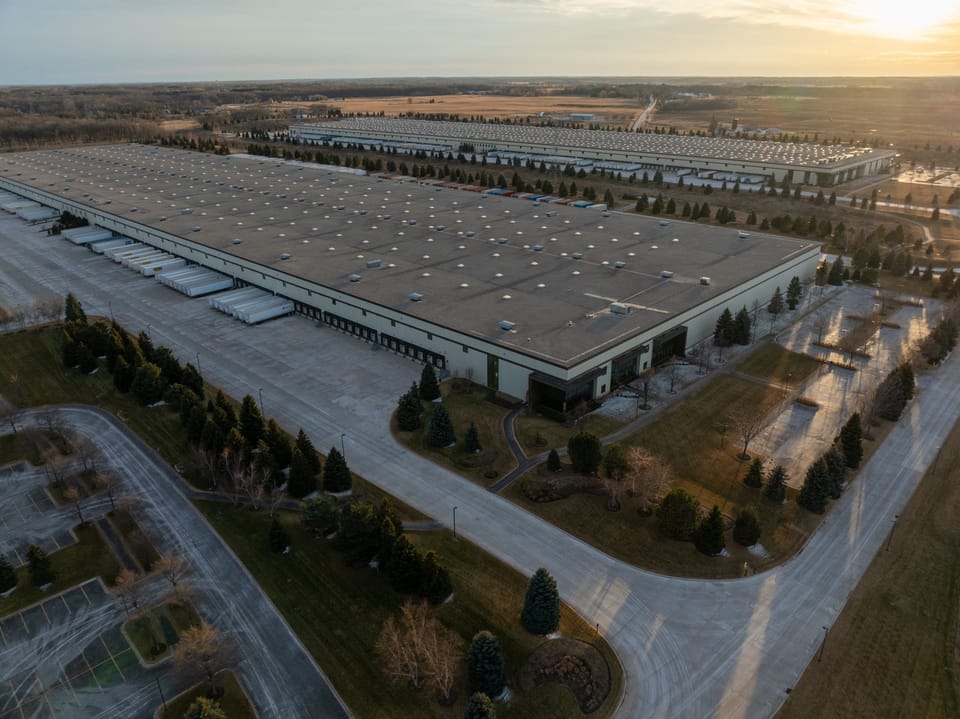 Aerial view of warehouse operations