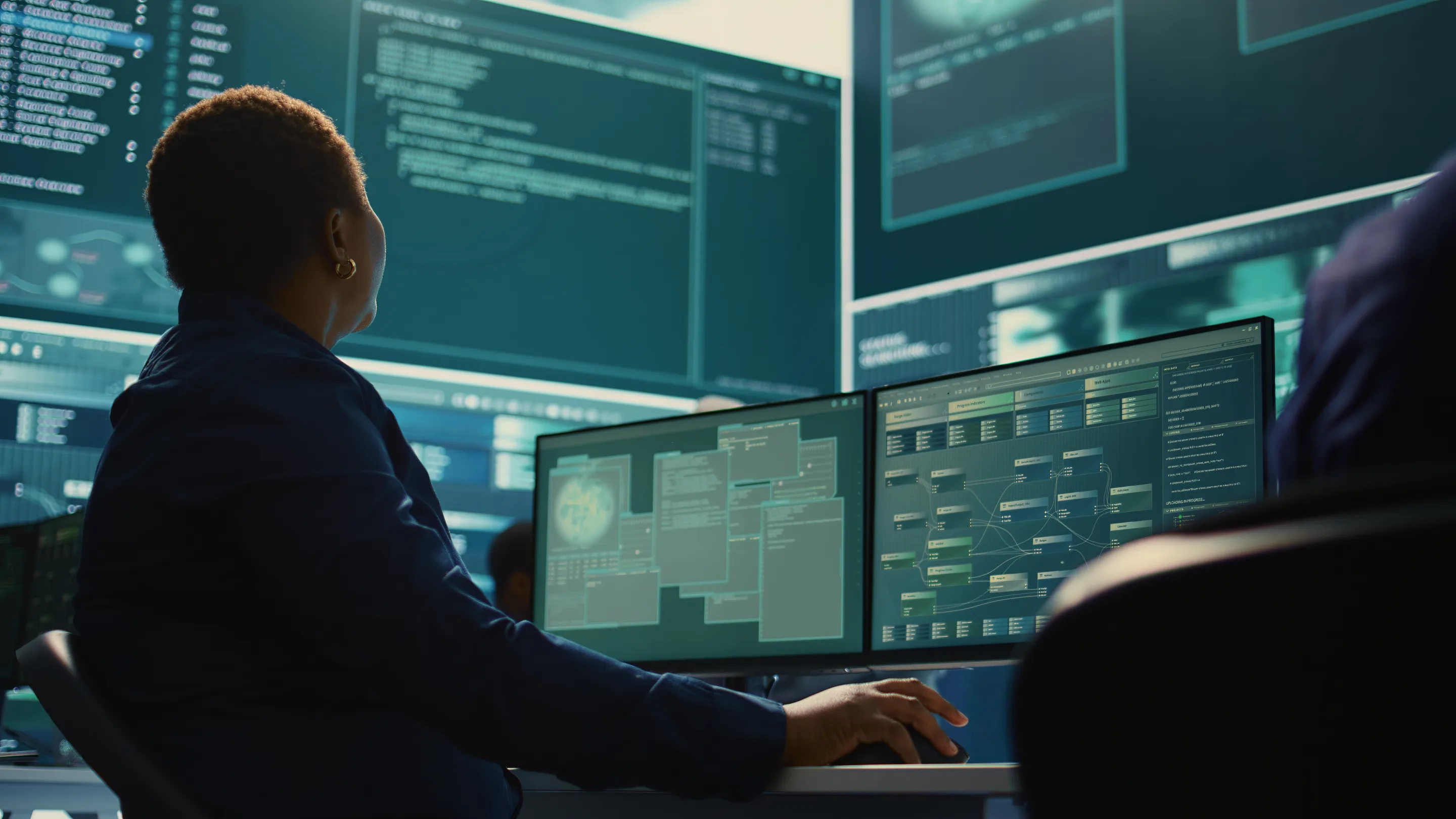 Professional using decision intelligence platform at a desk